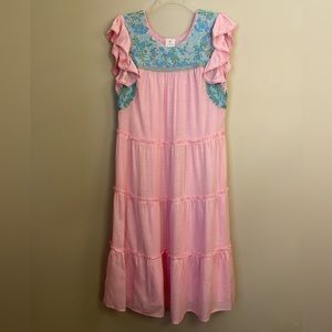J. Marie Midi Embroidered Linen Dress size Small